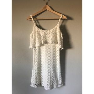 White Crocheted Lace Eyelet Mini Tank Dress